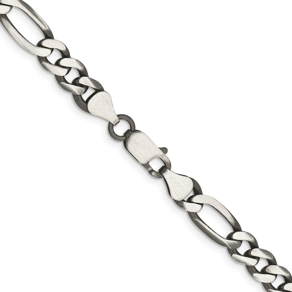 Sterling Silver Antiqued 6.5mm Figaro Chain 24 Inches