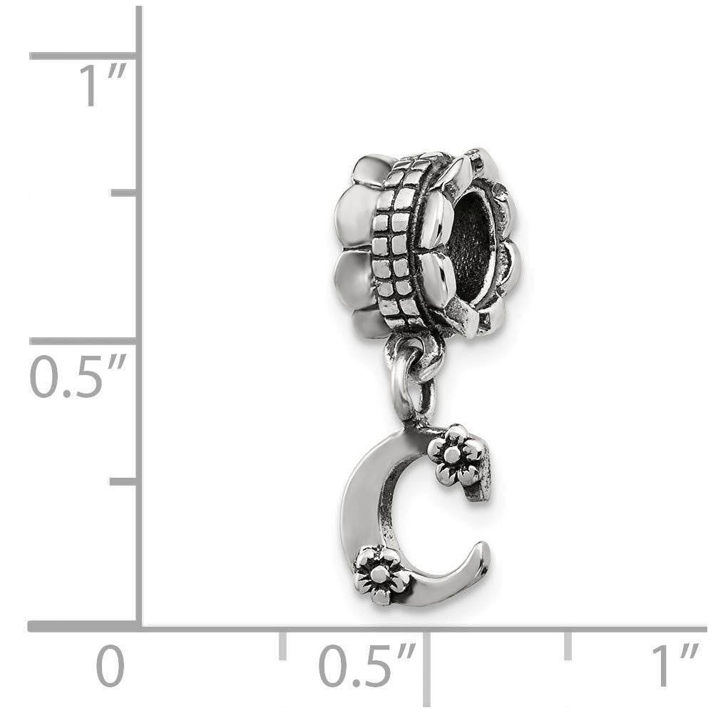 925 Sterling Silver Polished Artisan Oxidized Reflections Letter Name Personalized Monogram Initial C Dangle Bead Charm
