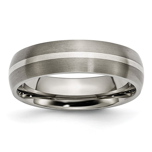Titanium Brushed w/Sterling Silver Inlay 6mm Band Size - 9.5