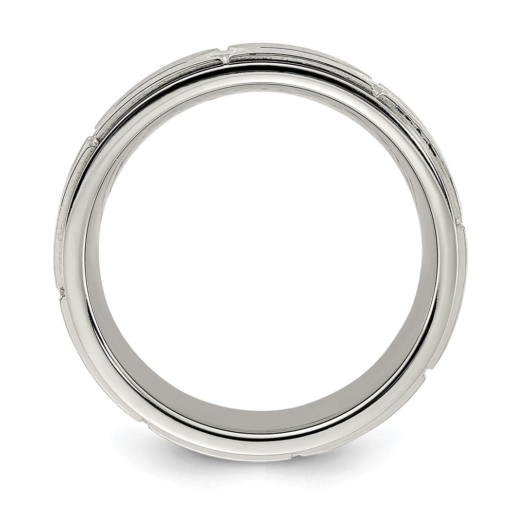 Stainless Steel Polished w/Brushed Center with CZ 7.00mm Band Size - 10
