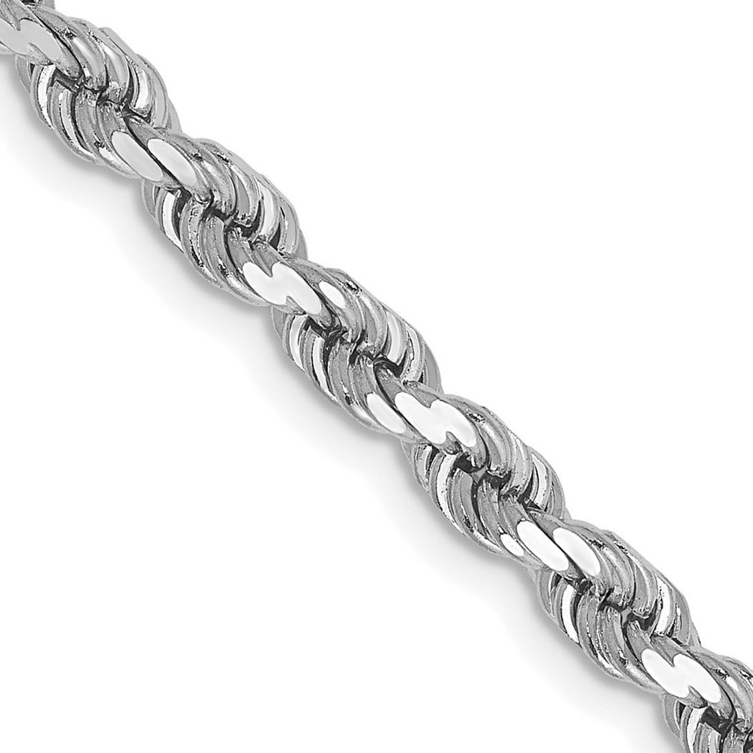 14K White Gold 8 inch 4mm Diamond-cut Rope with Lobster Clasp Chain