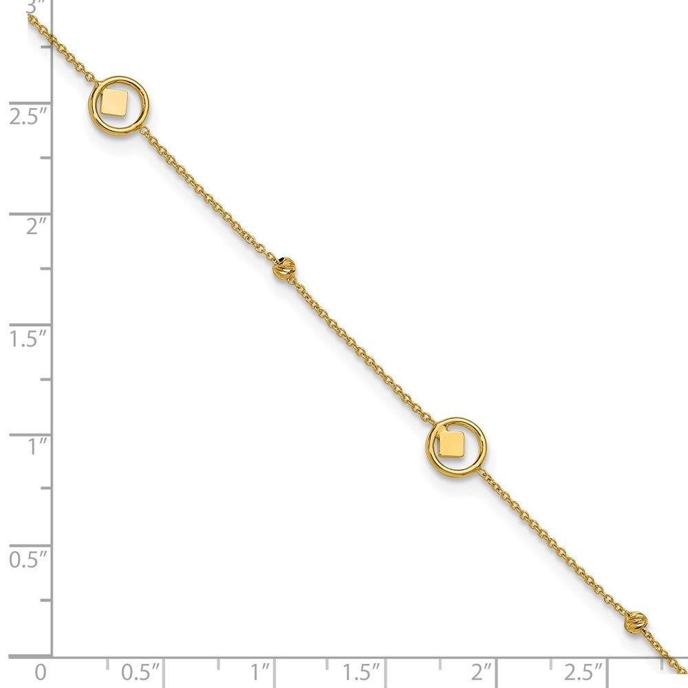 14K Polish/Dia-cut Geometric Bead 9in Plus 1in ext. Anklet