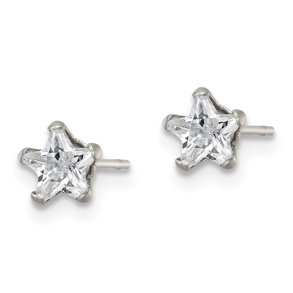 Stainless Steel Polished 5mm Star CZ Stud Post Earrings