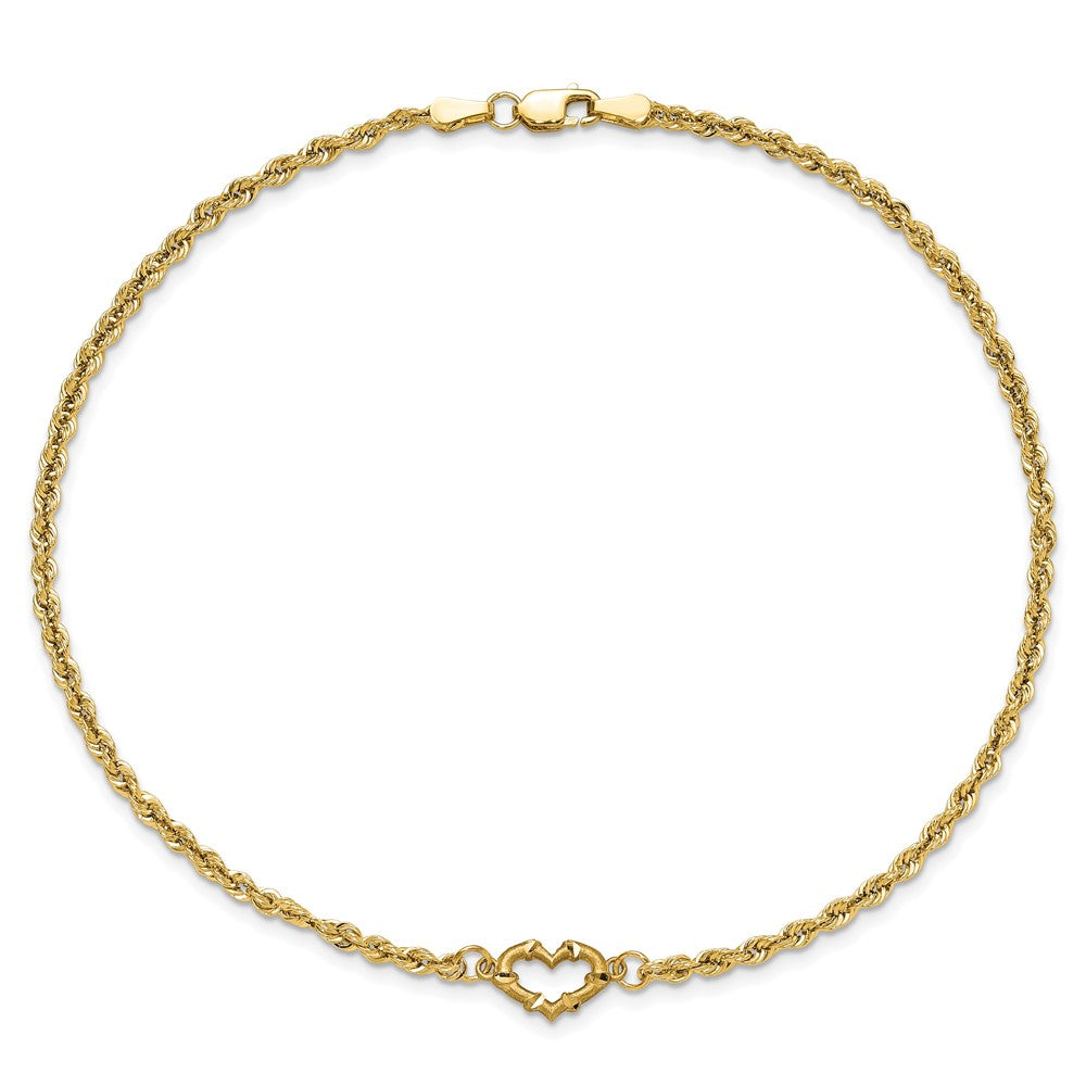 10k Diamond-cut Open Heart Rope 9inch Anklet