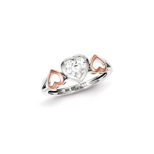 Sterling Silver 14k Rose Plated Diamond Three Heart Ring