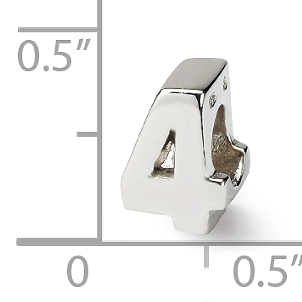 925 Sterling Silver Polished Reflections Sport game Number 4 Bead Charm 8.18x6.36mm Wide Pendant Necklace for Women