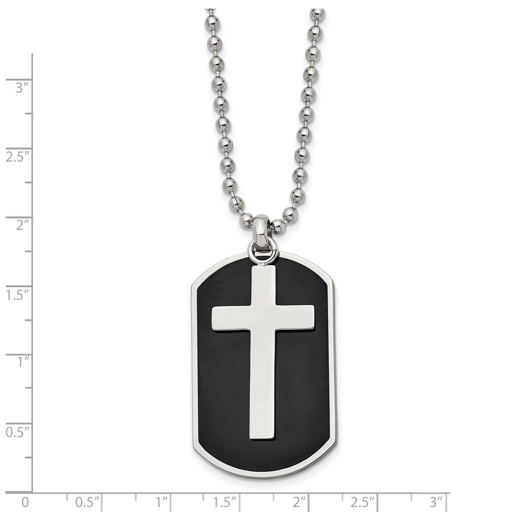 Stainless Steel Polished Black IP-plated 2 Piece Cross Dog Tag Necklace