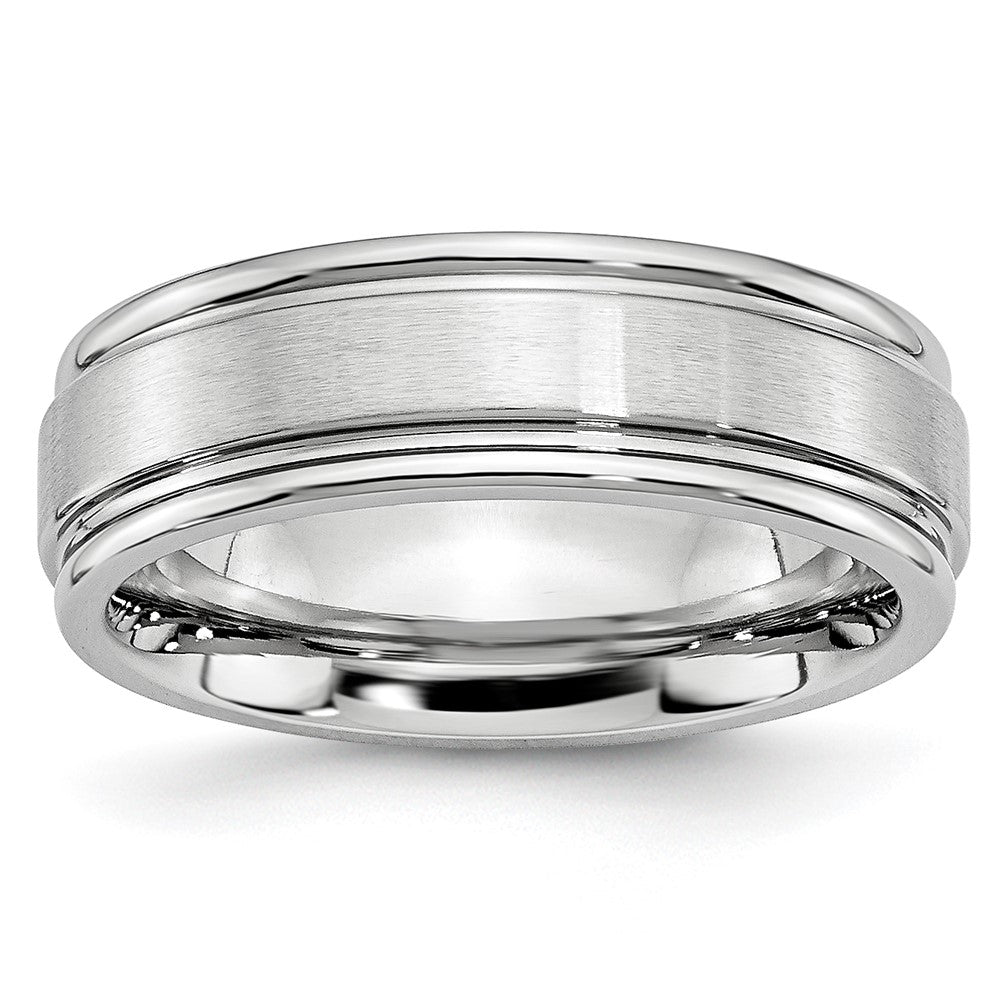 Cobalt Satin and Polished Ridged Edge 7mm Band Size - 12