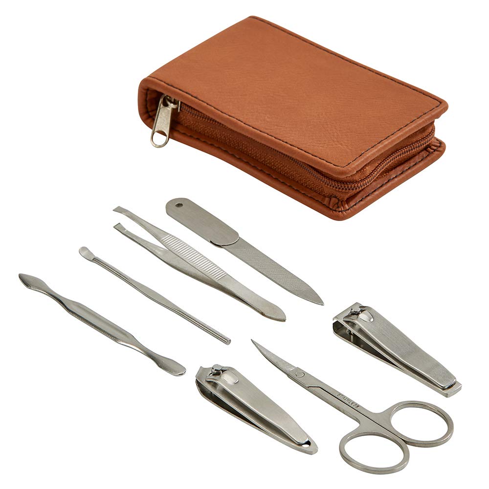 Contemporary Home Living 4.25" Caramel Leatherette Manicure Set