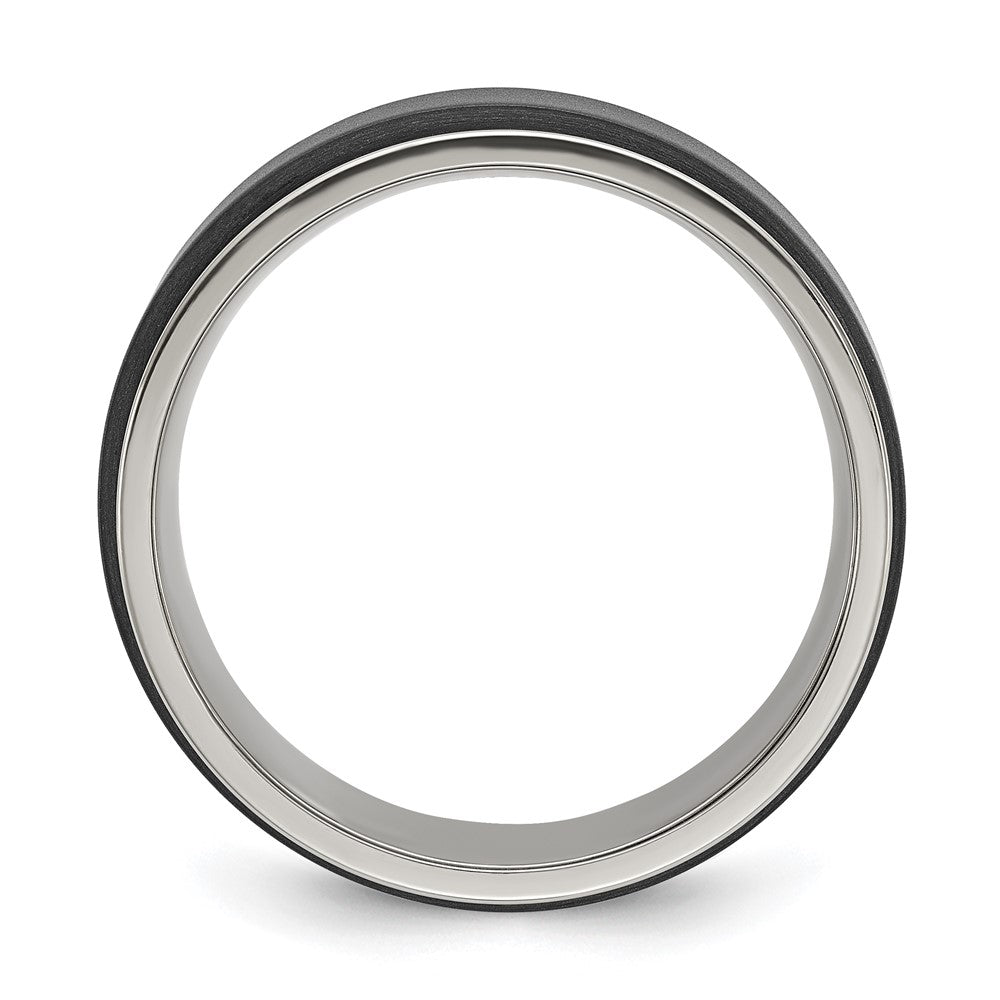 Chisel Titanium Polished with Brushed Black Zirconium Rotating Inner Channel 8mm Band Size - 9.5