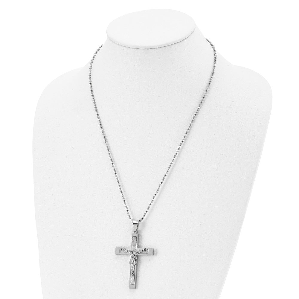 Stainless Steel Polished Laser Cut Crucifix 22in Necklace