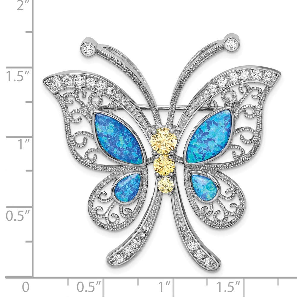 Sterling Silver Created Opal with Yellow and Clear CZ Butterfly Pin