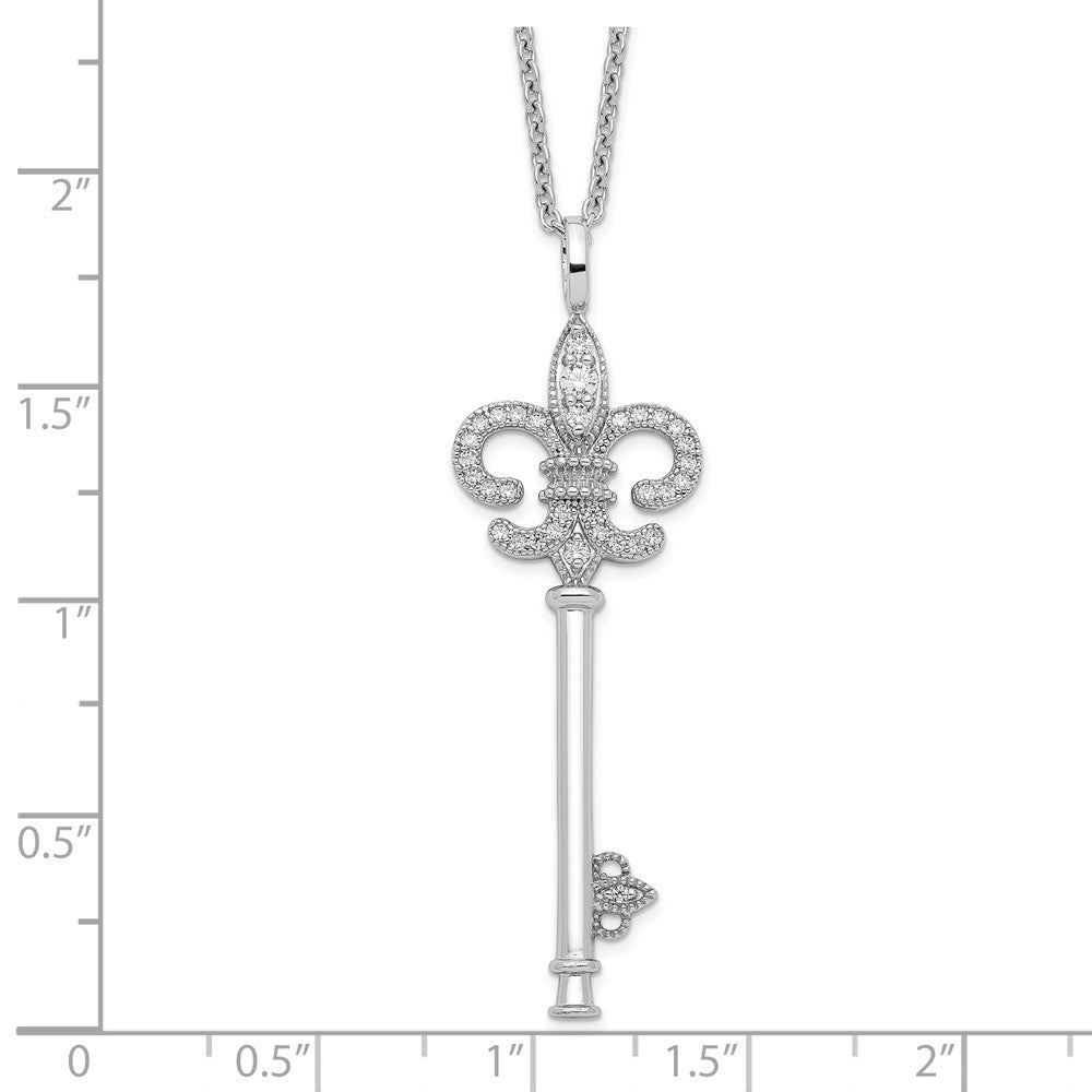 Brilliant Embers Sterling Silver Rhodium-plated 33 Stone 18 inch Micro Pav‚ CZ Polished Key Necklace with 2 Inch Extender 18 Inches