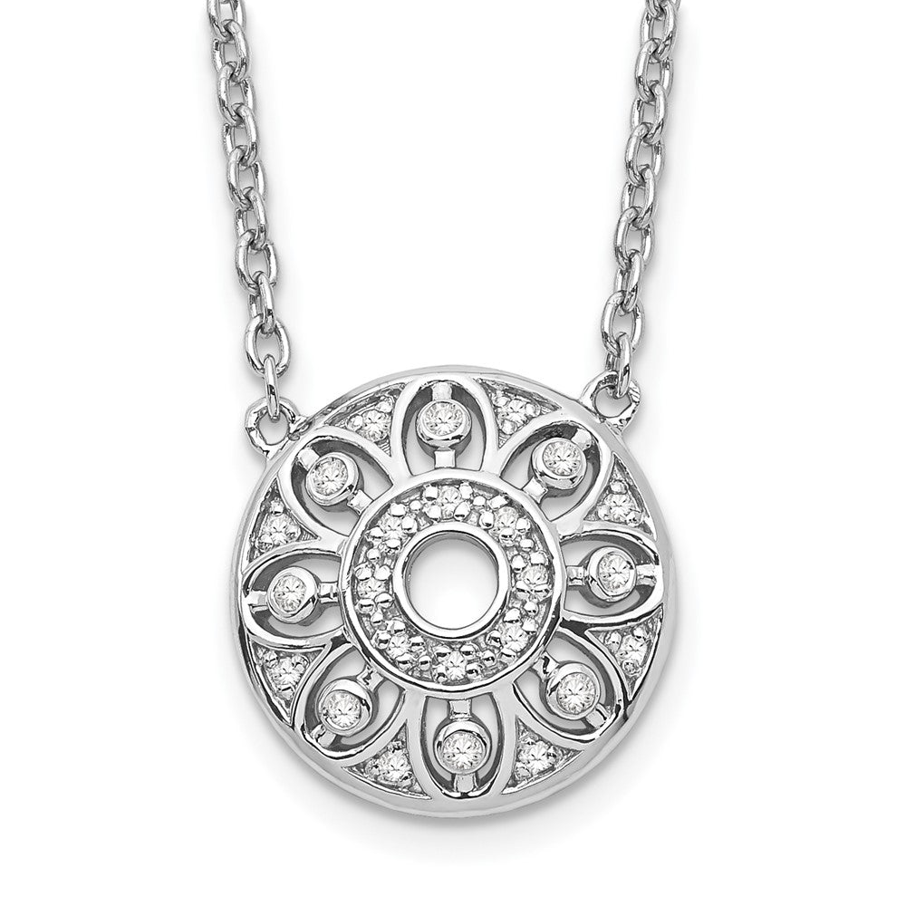 Sterling Silver Polished and Diamond Floral Circle Necklace