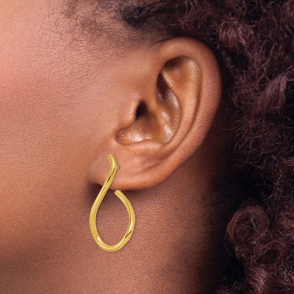 14K 29.5mm Polished Twisted Teardrop Post Dangle Earrings