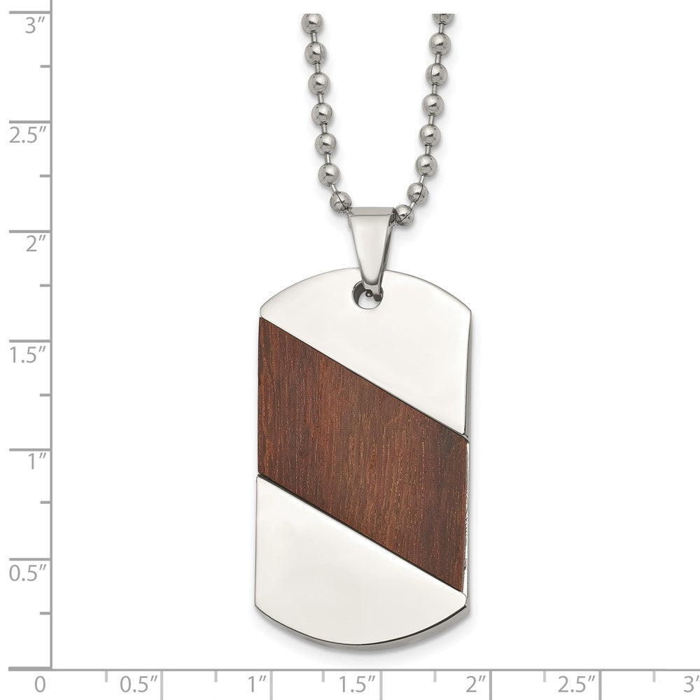 Titanium Polished with Rosewood Inlay Dog Tag 22in Necklace