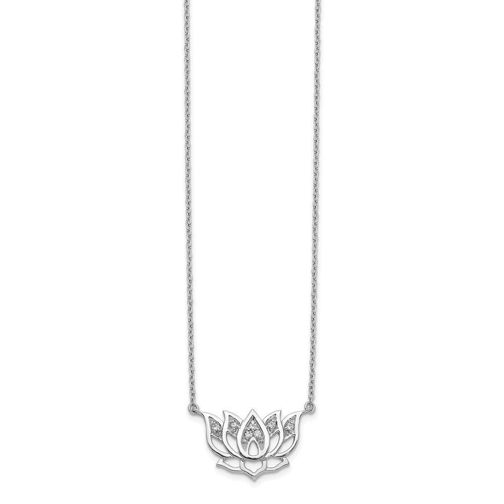 14k White Gold 1/15 carat Lab Grown Diamond VS/SI+ G+ Lotus Flower 18 inch Necklace
