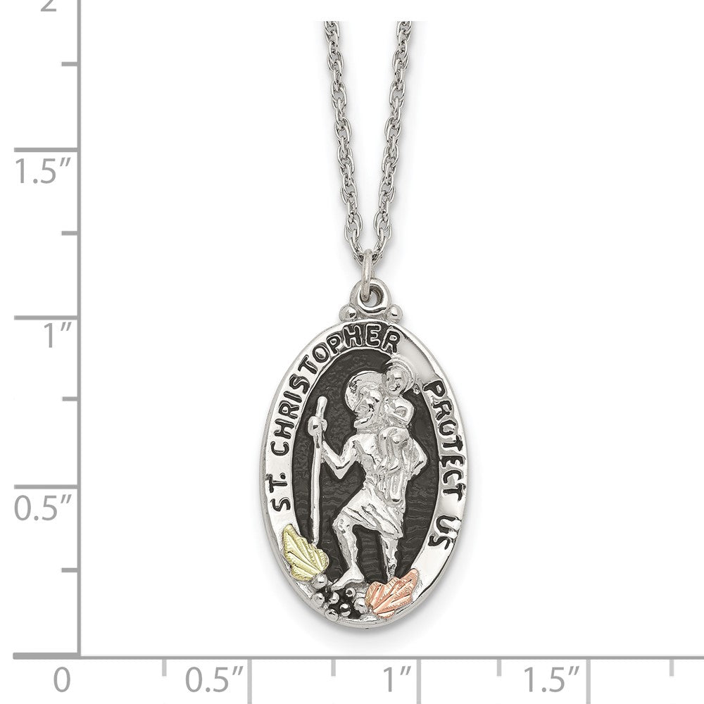 Landstrom's Mt. Rushmore Black Hills Sterling Silver 12K Gold Accents Antiqued St. Christopher Protect Us 18 inch Spring Ring Clasp Necklace 18 Inches