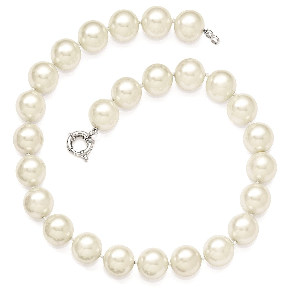Majestik Sterling Silver Rhodium-plated 16-17mm White Imitation Shell Pearl Hand-knotted Necklace 18 Inches