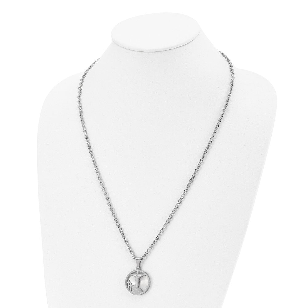 Stainless Steel Polished Laser Cut Crucifix 24in Necklace