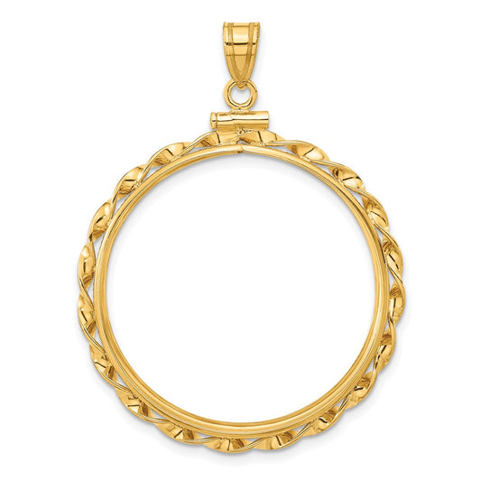 Wideband Distinguished Coin Jewelry 14k Polished Hand Twisted Ribbon 30.0mm x 3.00mm Screw Top Coin Bezel Pendant