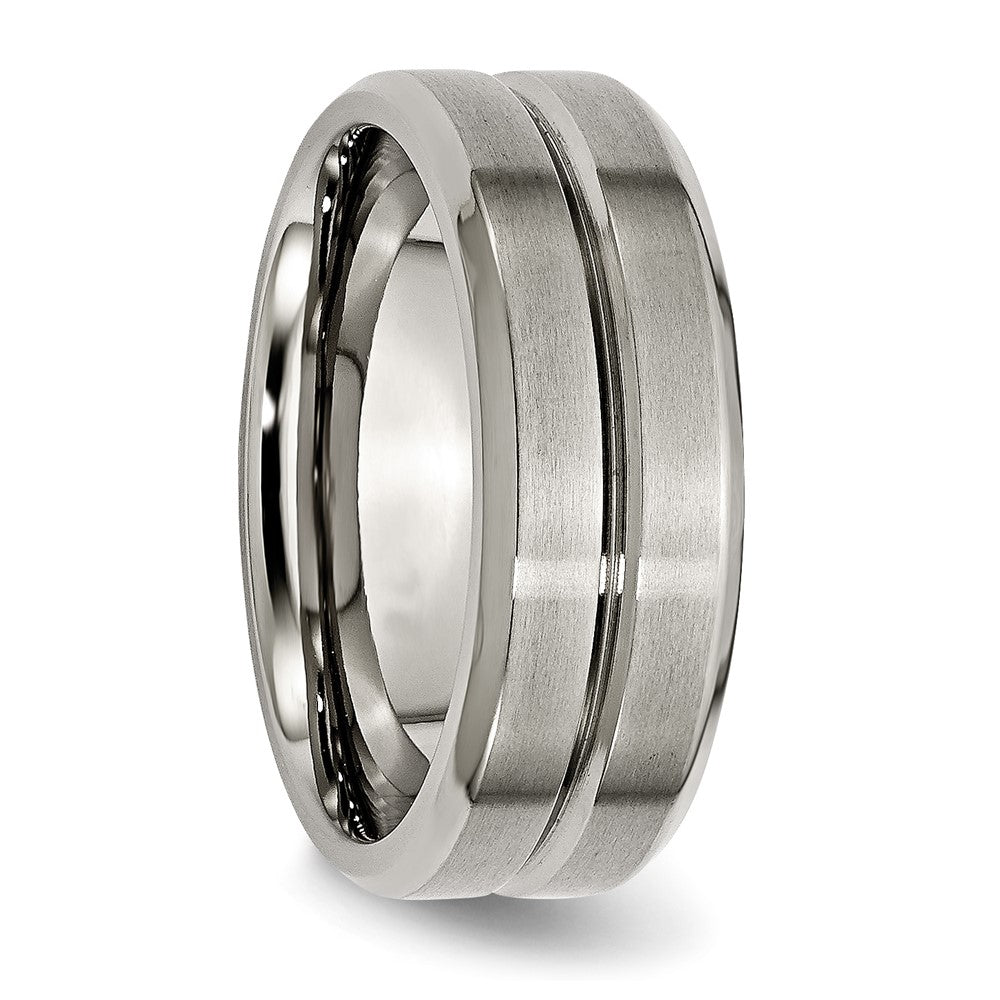 Titanium Brushed and Polished 8mm Grooved Beveled Edge Band Size - 11