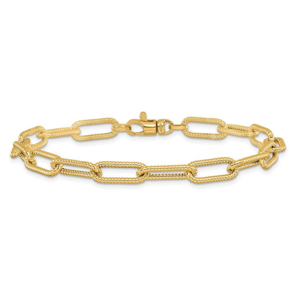 14k Polished Textured Oval Link Bracelet 7.5  inches