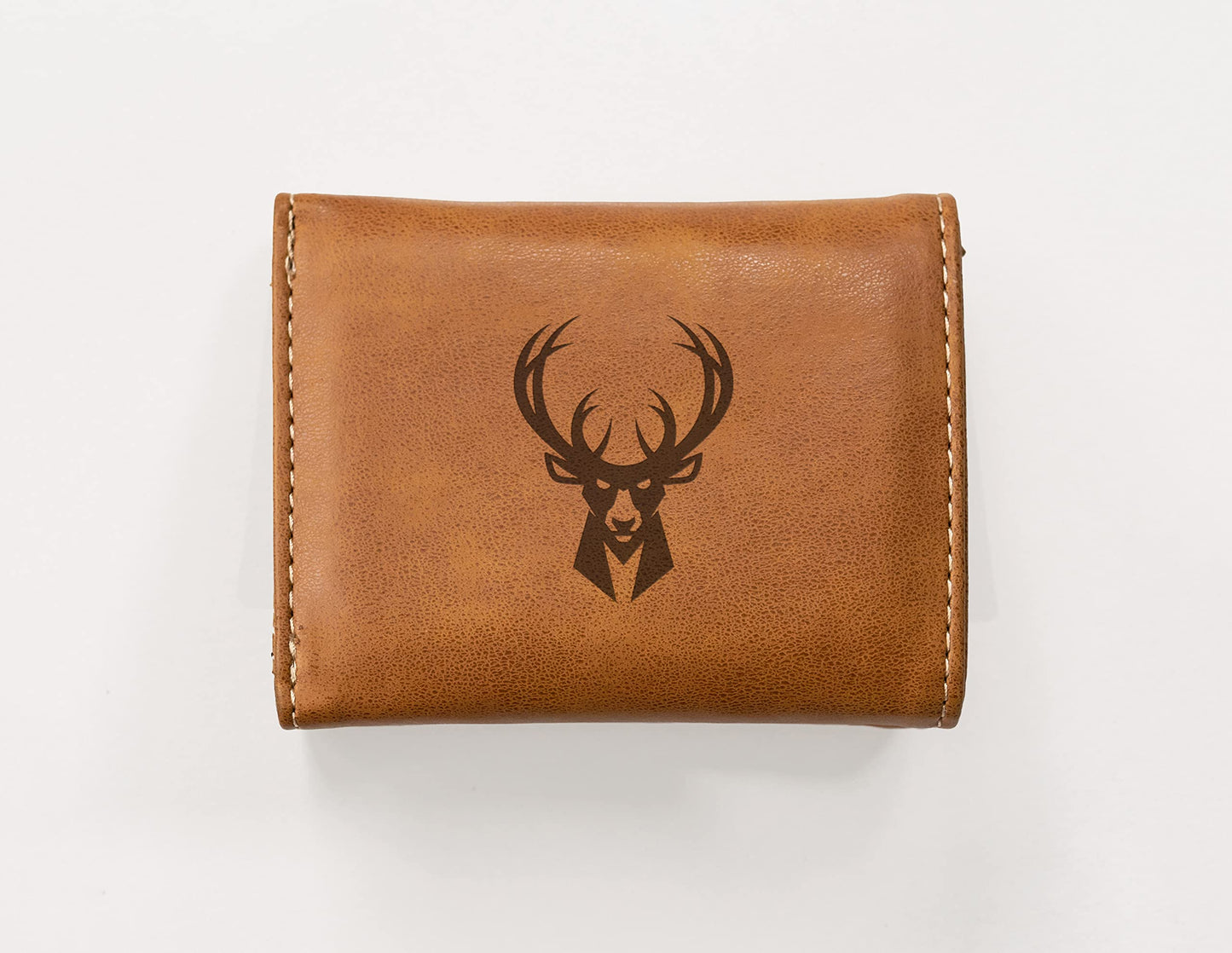 Basketball Rico Industries Milwaukee Bucks Brown Laser Engraved Trifold Laser Engraved Tri-Fold Wallet - Men's Accessory