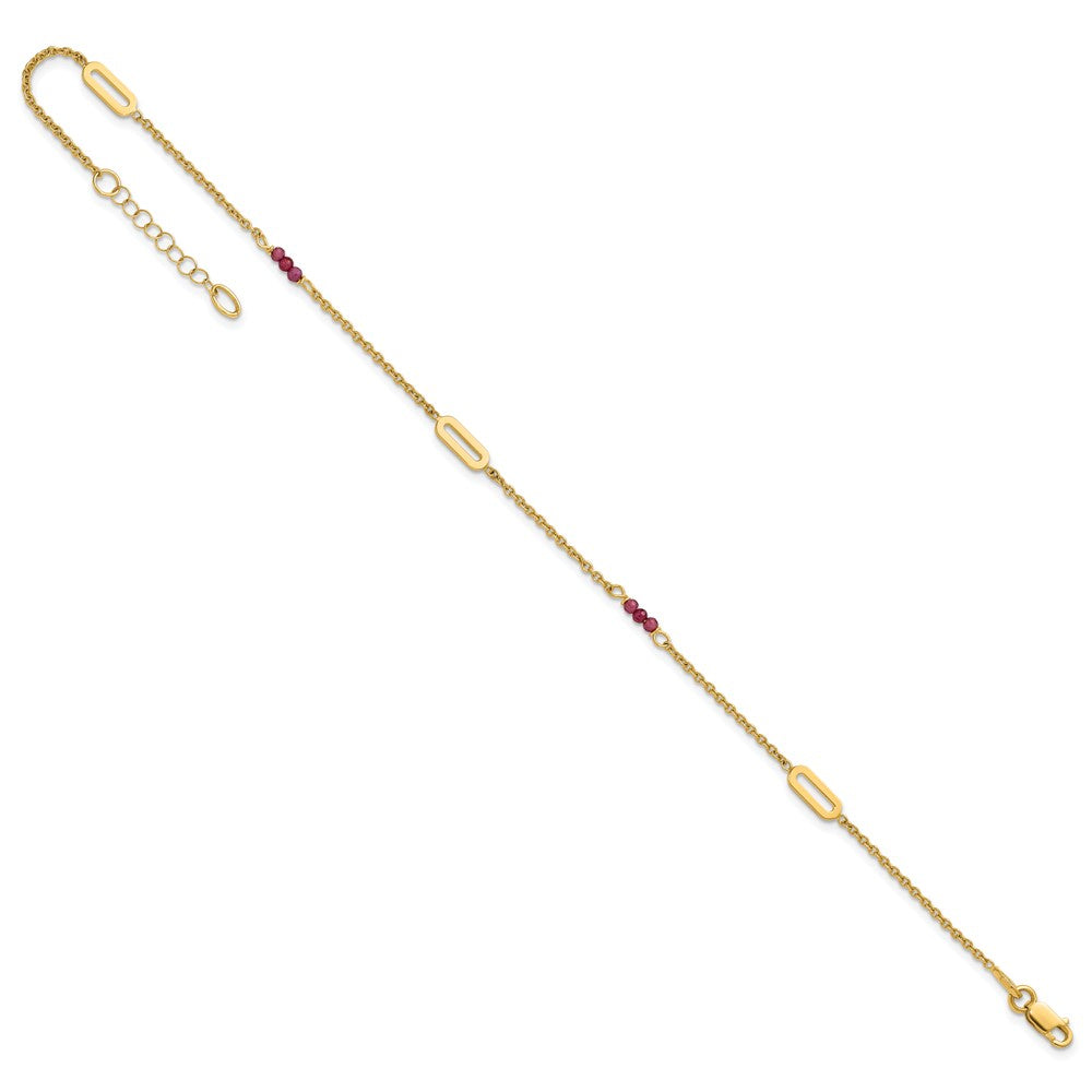 14k Polished Red Corundum Beads and Ovals 9 inch with 1 inch Extender Anklet