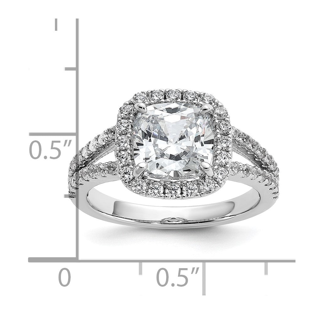 Cheryl M Sterling Silver Rhodium-plated Polished Cushion-cut CZ Halo Ring
