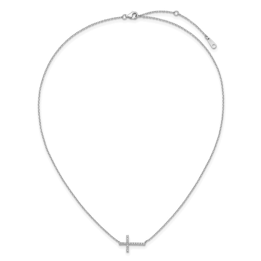 Sterling Shimmer Sterling Silver Rhodium-plated 1.3mm CZ 17 Stone Sideway Cross 16 inch with 2 inch Extension Necklace 16 Inches