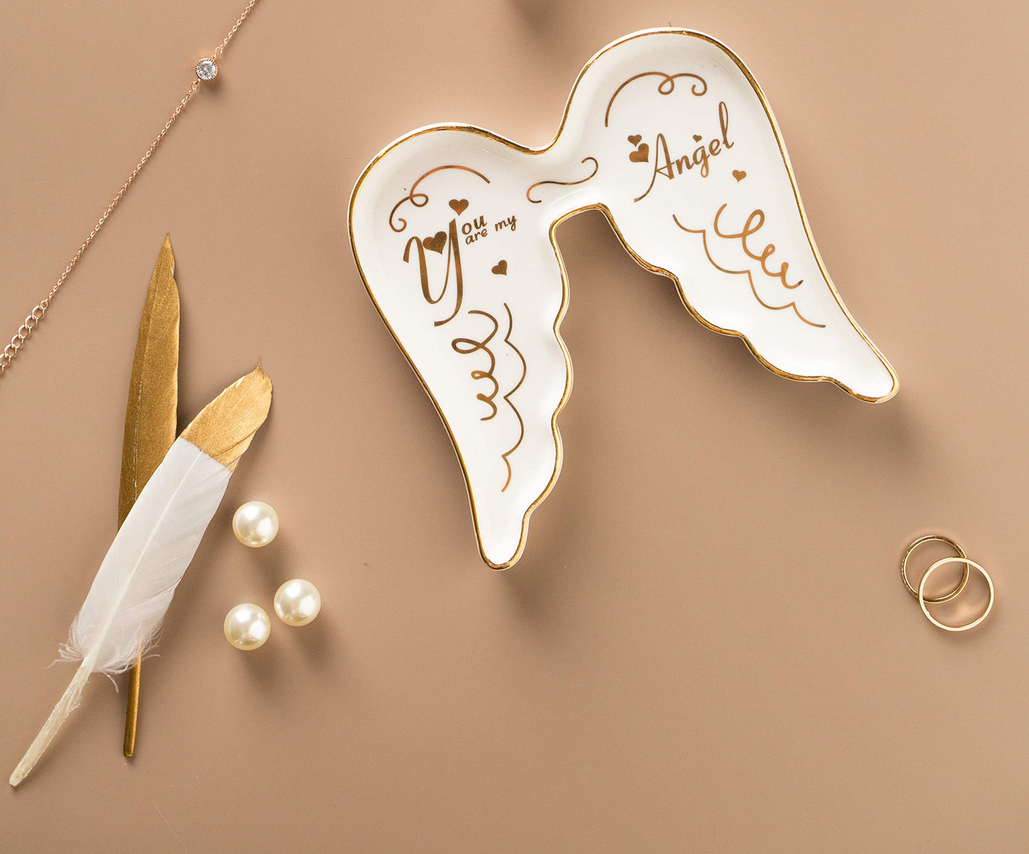 Angel Wing-Shaped Ceramic Trinket Plate and Decorative Jewelry Dish