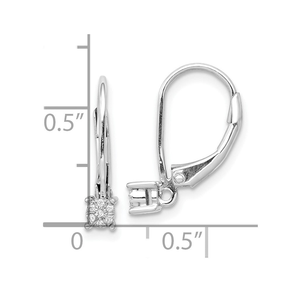 14k White Gold Diamond Cluster Leverback Earrings