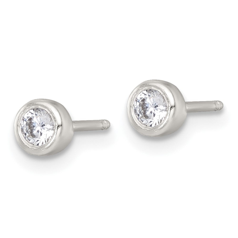 Sterling Silver Polished 4mm White CZ Childrens 14 inch Necklace and Post Earrings Set