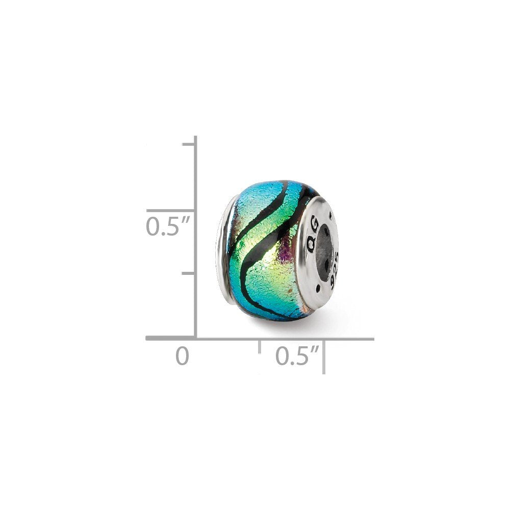 Sterling Silver Reflections Green Dichroic Glass Bead