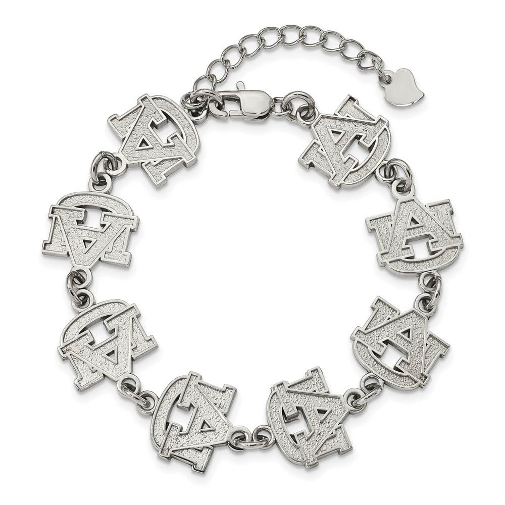Stainless Steel LogoArt Auburn University A-U Link 6.5 inch Bracelet with 1.5 inch Extender QST515AU