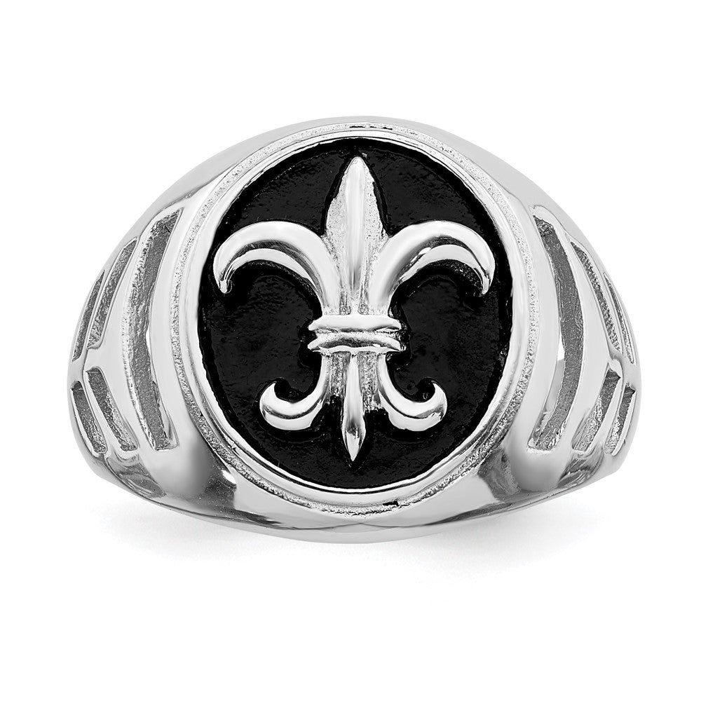 Sterling Silver Rhodium-plated & Antiqued Plated Fleur de lis Ring