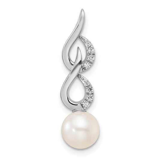 14K White Gold Polished Diamond and Pearl Chain Slide