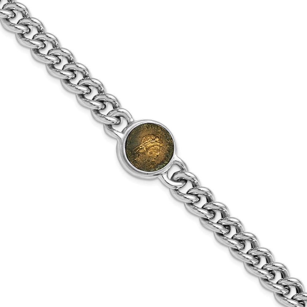 Sterling Silver Rhod-plated Bronze Coin w/1in ext. Bracelet