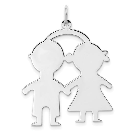 SS Rh-plt Engraveable Boy/Girl Polished Front/Satin Back Disc Charm