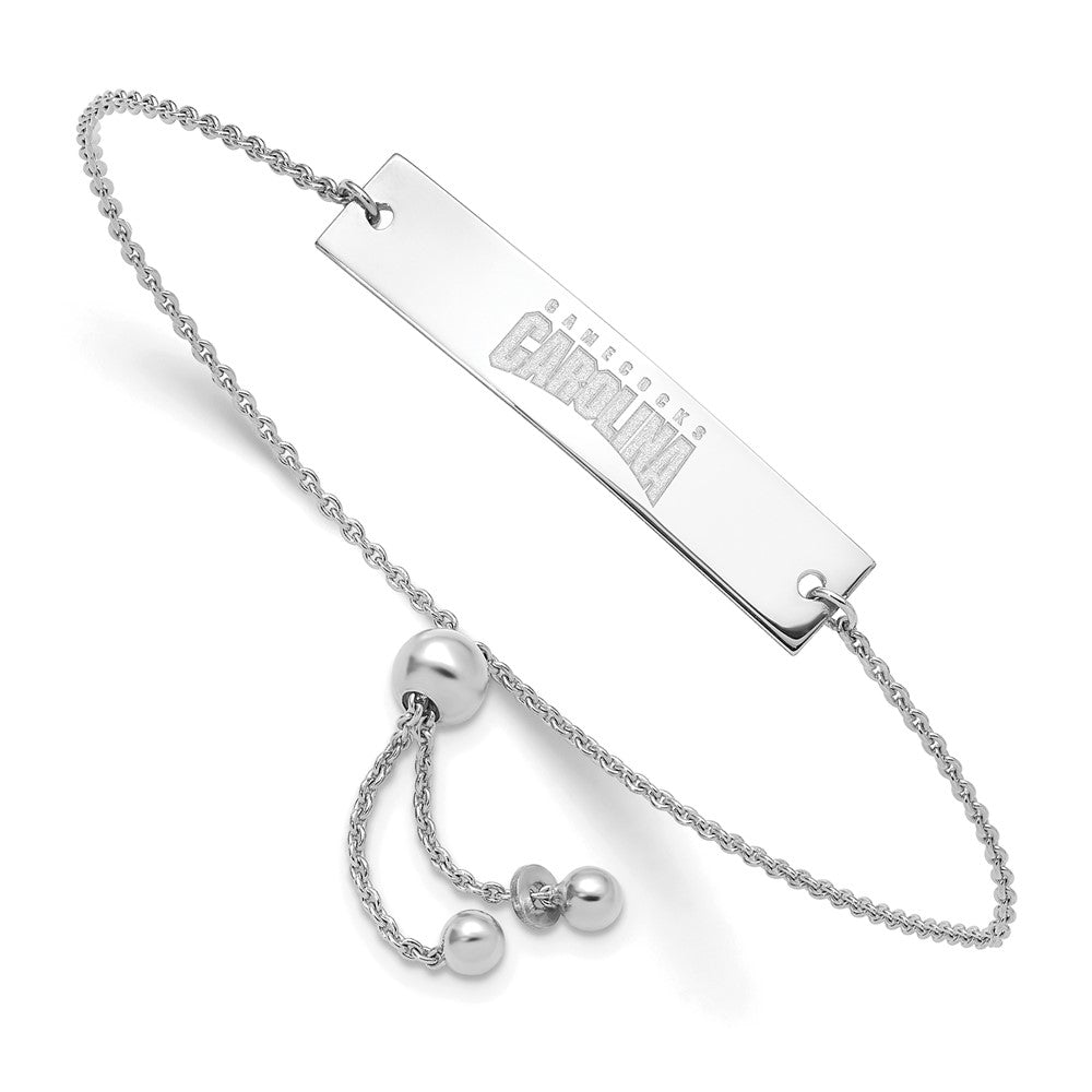 Sterling Silver Rhodium-plated LogoArt University of South Carolina Small Bar Adjustable 9 inch Bracelet
