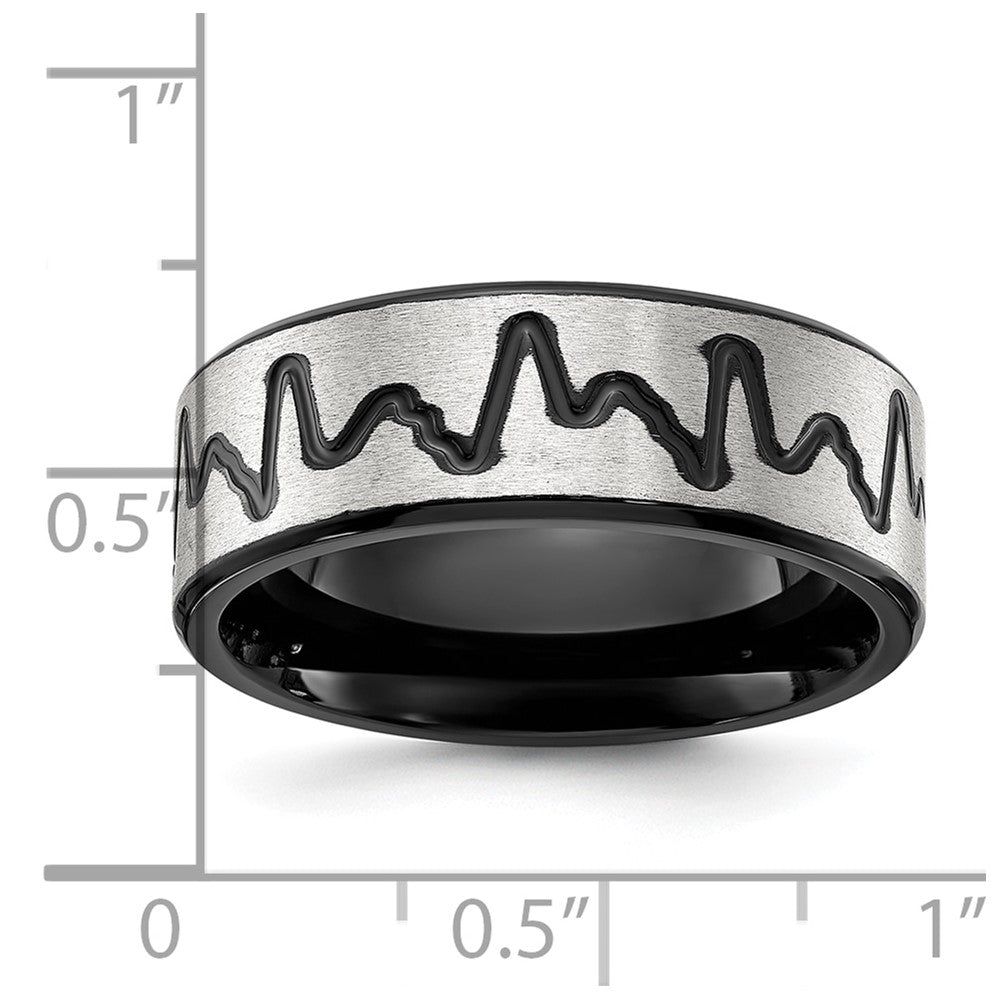 Chisel Titanium Brushed Black IP-plated Heartbeat 8mm Band Size - 8