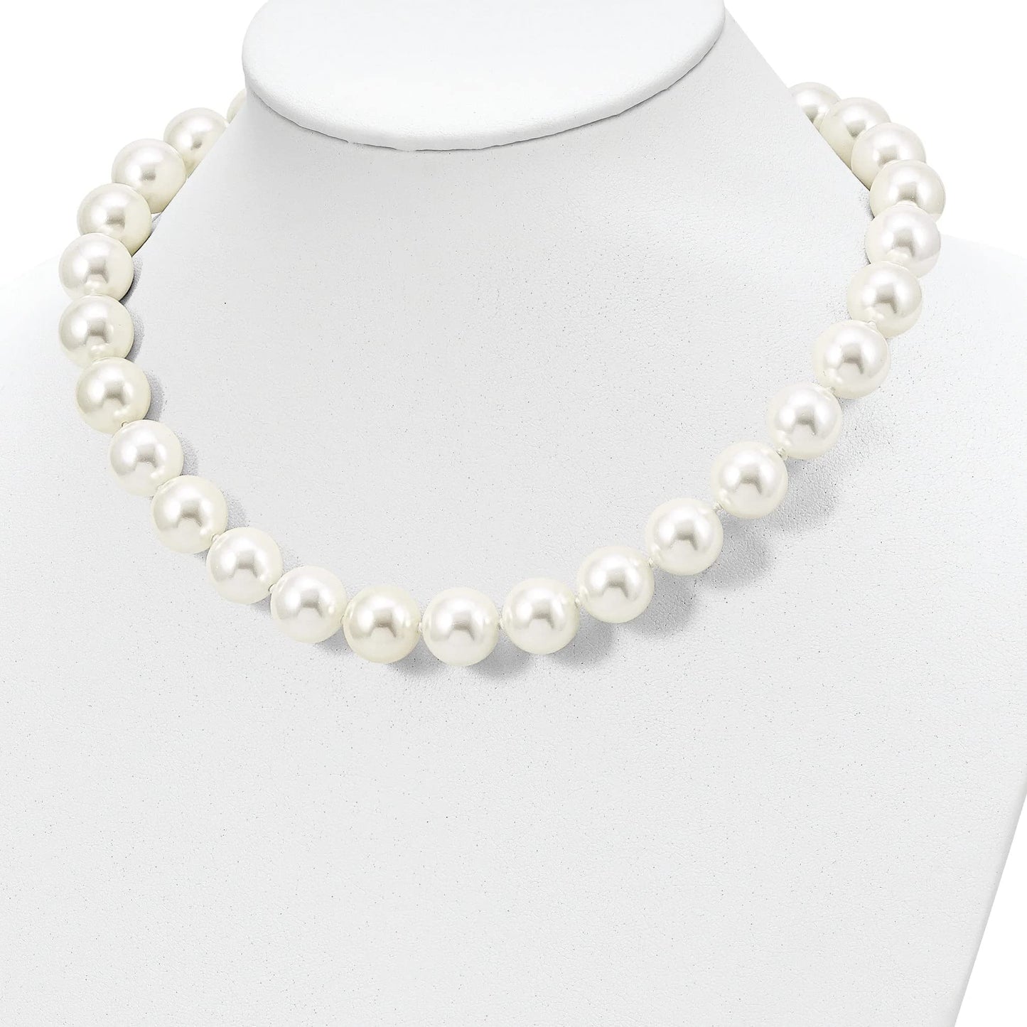 Majestik Sterling Silver Rhodium-plated 14-15mm White Imitation Shell Pearl Hand-knotted Necklace 18 Inches