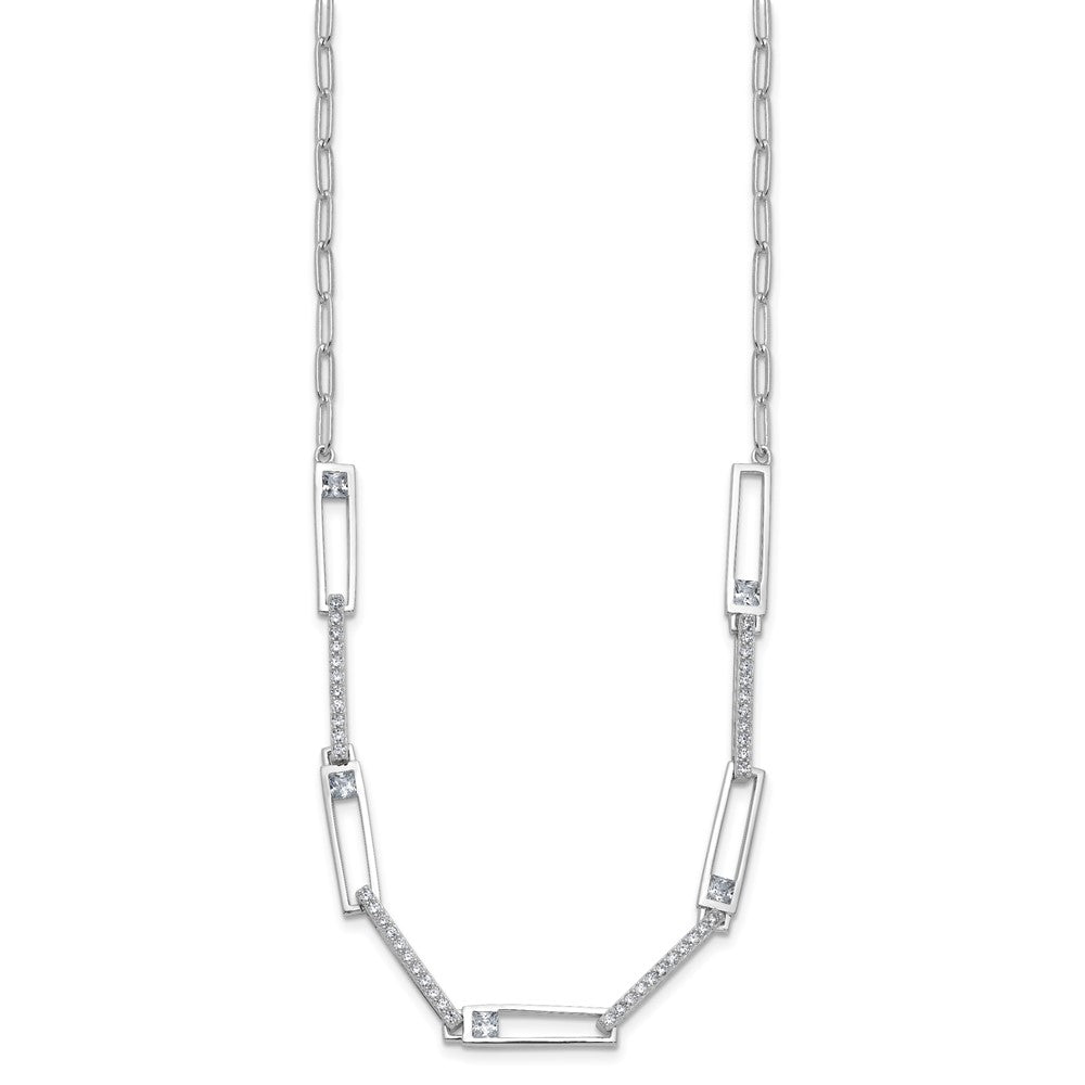 Cheryl M Sterling Silver Rhodium-plated Polished Fancy CZ Rectangular and Paperclip Link Necklace 18 Inches