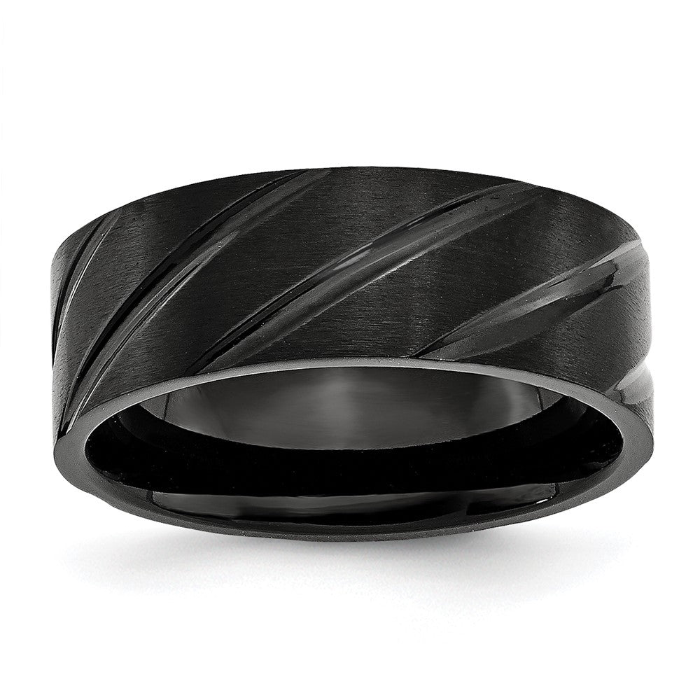 Titanium Brushed and Polished Black IP-plated Swirl Design 8mm Band Size - 10