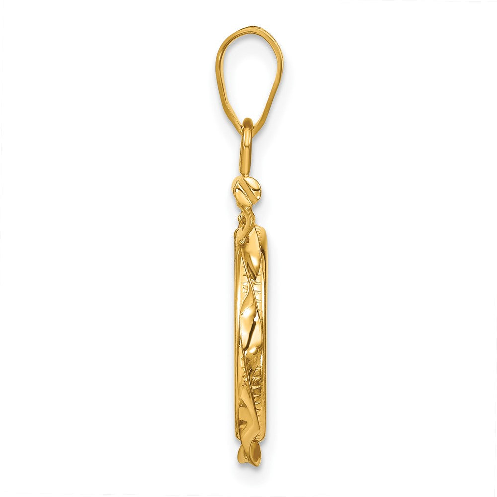 Wideband Distinguished Coin Jewelry 14k Polished Hand Twisted Ribbon 13.0mm x 1.1mm Screw Top Coin Bezel Pendant