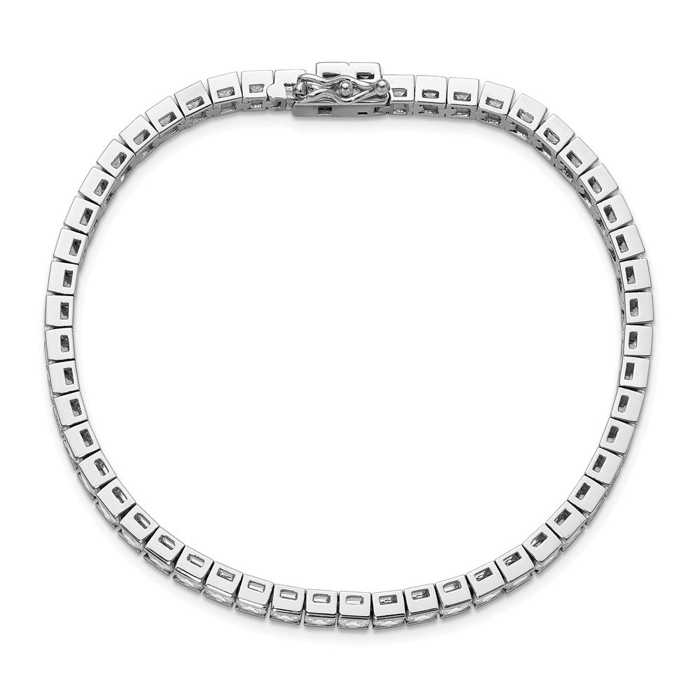 Sterling Shimmer Sterling Silver Rhodium-plated Square 3.5mm x 3.5mm CZ 54 Stone 8 inch Bracelet 8 inches