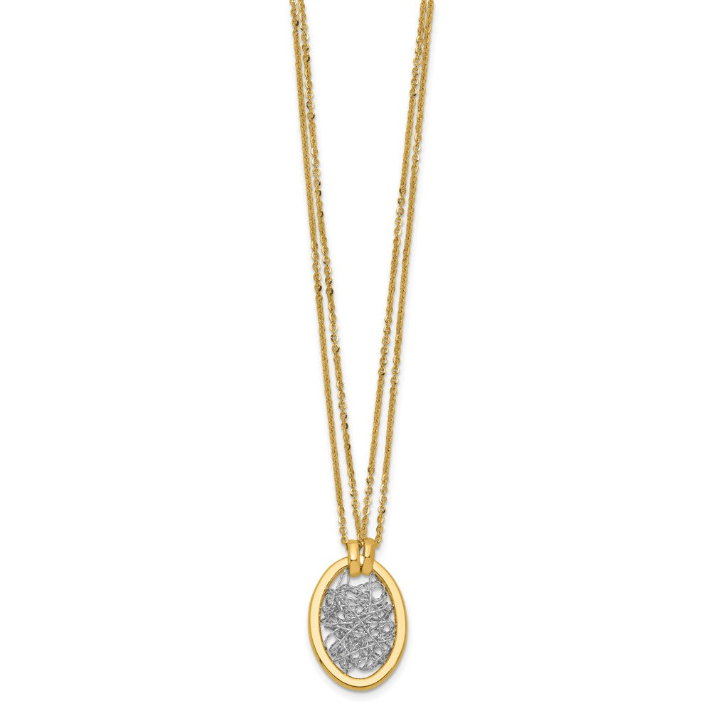 14K w/White RH Polished D/C Fancy Oval 2-Strand Necklace