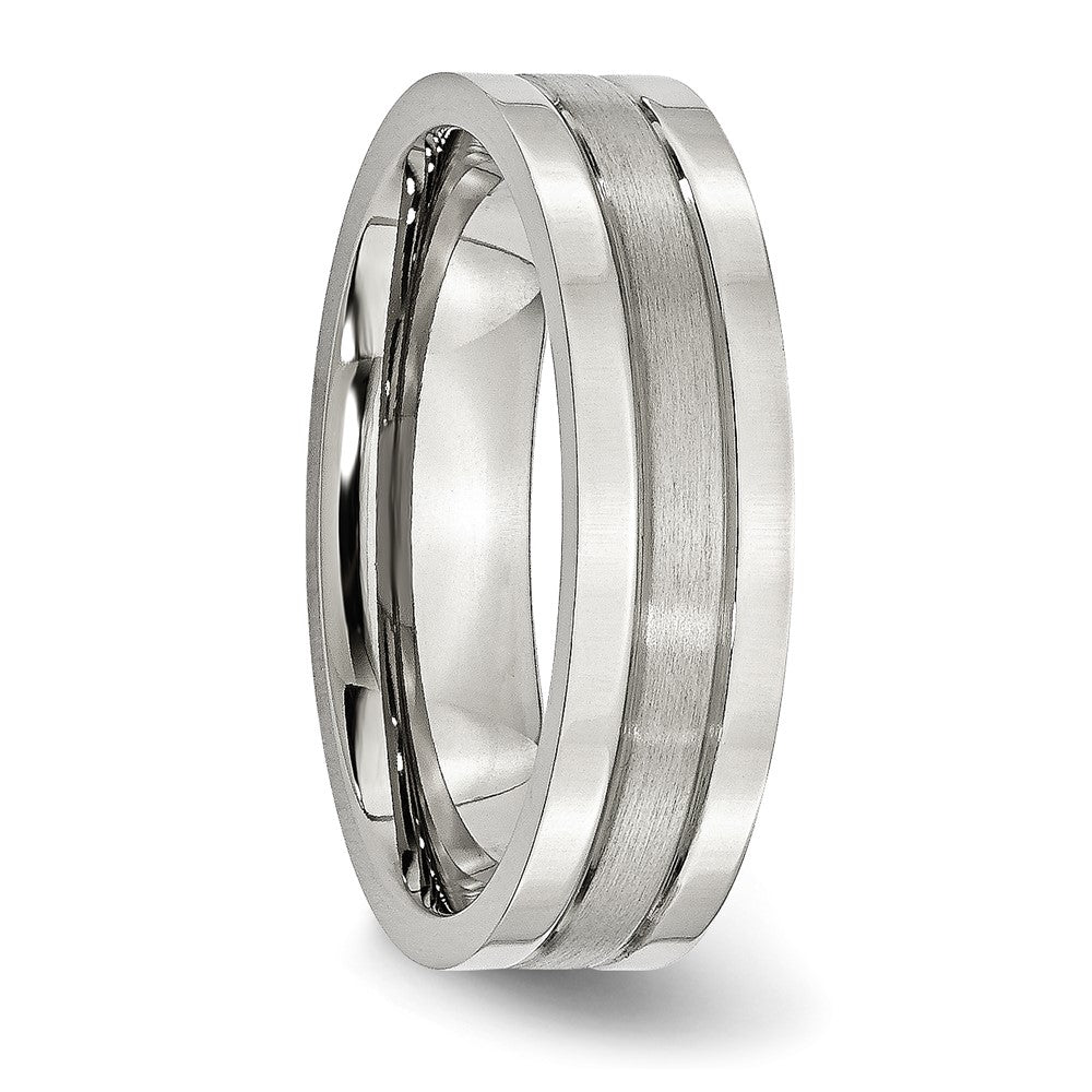 Stainless Steel Polished w/Satin Center 6mm Grooved Band Size - 10