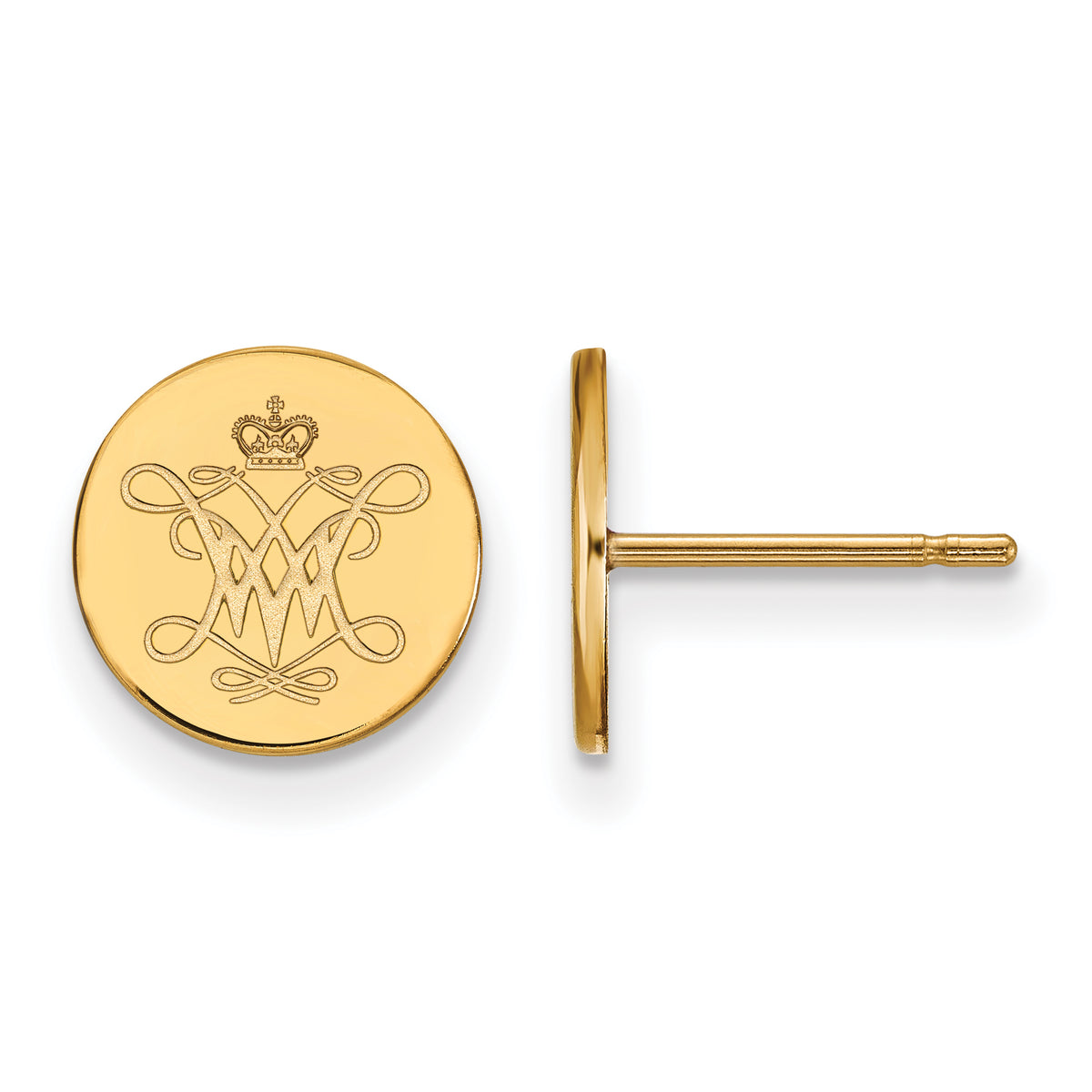 Sterling Silver w/ 14K Yellow Gold-Plated Official Licensed Collegiate William And Mary Small Disc Earrings